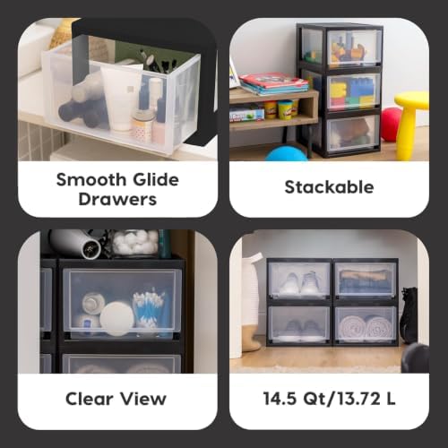IRIS USA Plastic Storage Drawer Organizer, 14.5 Qt Stackable, 3 Pack - Image 4
