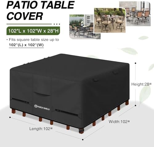 Porch Shield Waterproof Square Patio Table Cover 102 x 102 inch - Image 2