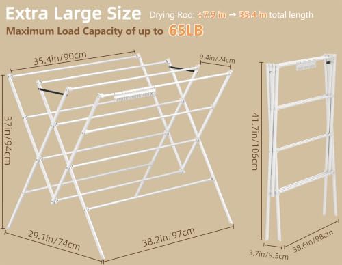 Drying Rack Clothing, 35.4in Long Drying Poles Large Clothes Drying Rack - Image 3