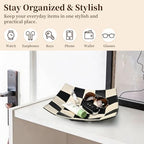 MSJGA Black and White Checkered Valet Tray PU Leather Key Holder Bowl - Image 3