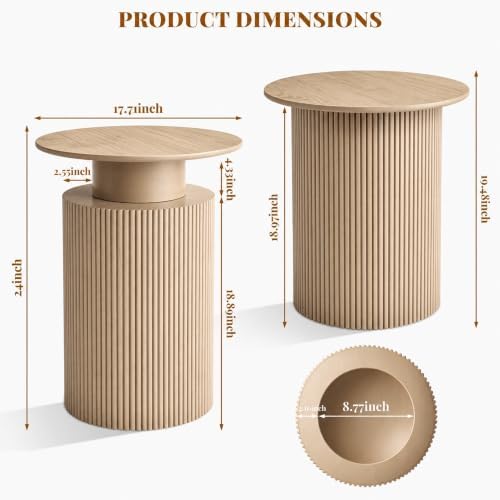 24" Fluted End Table Reversible, Hidden Storage, Natural Oak - Image 2