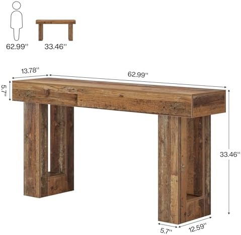 Tribesigns 63-Inch Long Console Table, Wooden Rectangular Sofa Table Behind The - Image 2