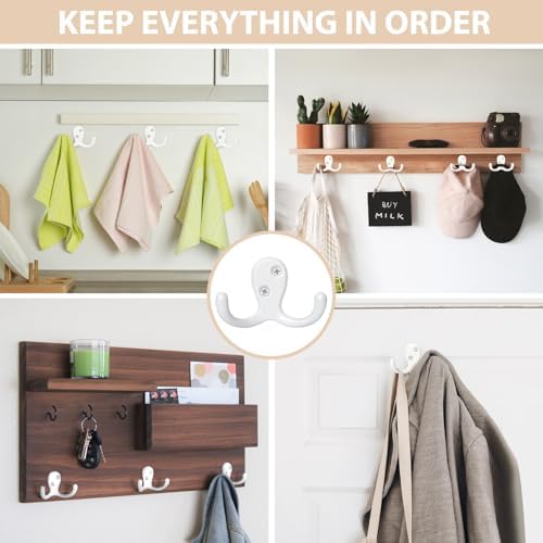 Homanu 10 Pack White Coat Hooks Wall Mounted Double Prong - Image 2