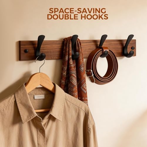 Wooden Coat Rack Wall Mount, Teak Solid Wood Coat Hanger - Image 2