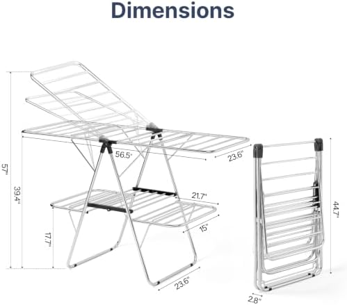 Stainless Steel 2-Tier Foldable Clothes Drying Rack, 57 Inches Max Height - Image 2