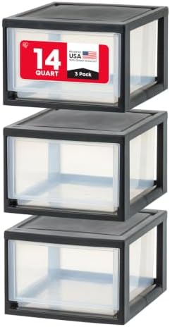 IRIS USA Plastic Storage Drawer Organizer, 14.5 Qt Stackable, 3 Pack by IRISUSA