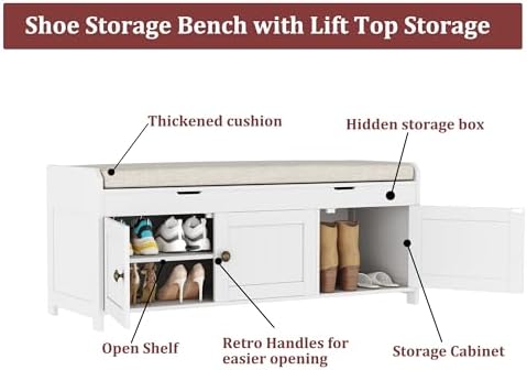 HOMEFORT 41.3" Shoe Bench with Lift Top Storage, Entryway Bench with Cushioned - Image 6