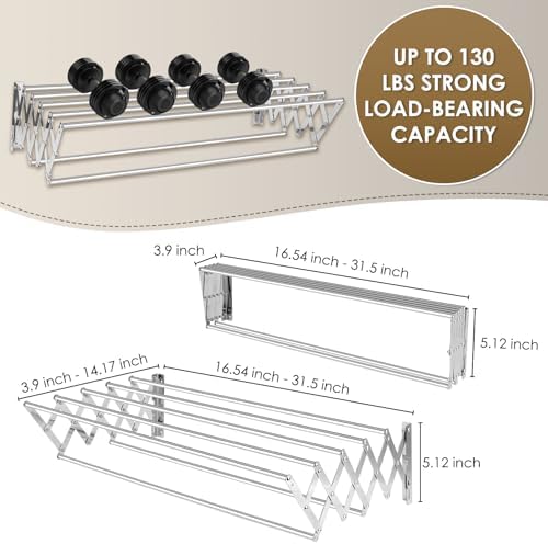 XL-31.5" Wall Clothes Drying Rack, Retractable Mounted Rack Silver - Image 2