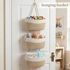 TeoKJ Over the Door Hanging Basket, 3-Tier Woven Cotton Wall-Mounted Storage - Image 4