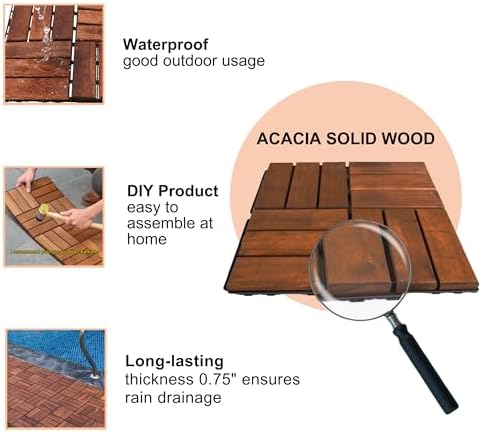 30 PCS Interlocking Deck Tiles, Solid Wood Patio Flooring Outdoor Waterproof - Image 4