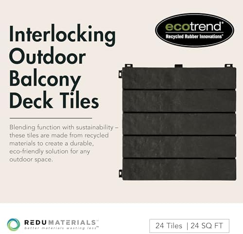 EcoTrend 24-Pack 12”x12” Interlocking Deck Floor Tiles, Slate Black – Rubber & - Image 2