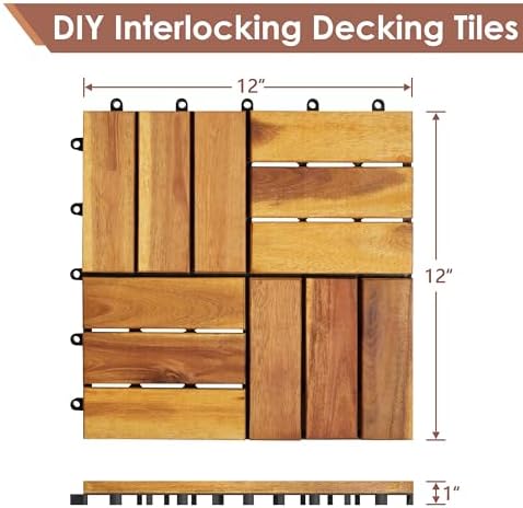 PrimeZone 54 PCS Solid Acacia Wood Interlocking Patio Deck Tiles Outdoor - Image 2