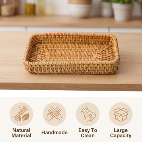 Rattan Serving Tray for Keys, Natural Wicker Decorative Tray Small Remote - Image 4