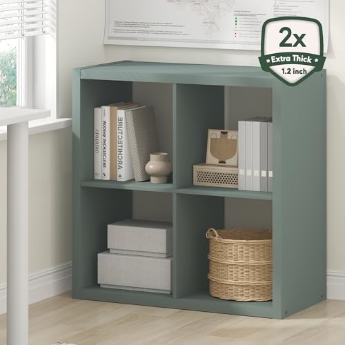 Furinno Cubicle 4-Cube Book Shelf, Extra Thick Frame Bookshelf, Light Grey - Image 3