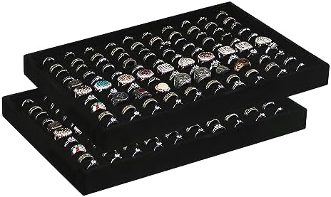 Coward 2Pcs/Set Black Velvet Stackable Ring Organizer Tray, Velvet Ring Earring by FocusOnJewelryDisplay15yrs