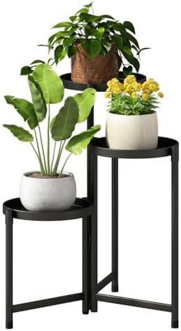 Plant Stand indoor outdoor-3 Tier black Tall Metal Flower Pot Holder 9in Wide by Atpddpey