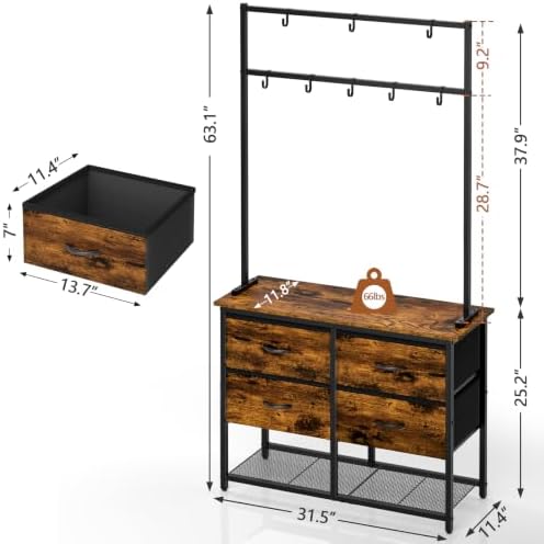 ThreeHio Hall Tree with Shoe Storage Bench, 31.5" Coat Rack - Image 2
