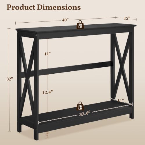 Yaheetech Narrow Black Entryway Console Table, 2-Tier X-Frame Storage Shelf - Image 3