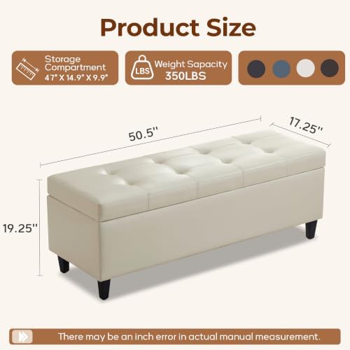 51" Storage Bench, Leather Tufted Storage Ottoman Bench - Image 2