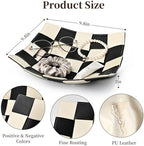 MSJGA Black and White Checkered Valet Tray PU Leather Key Holder Bowl - Image 2