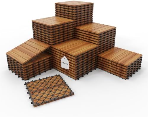 Acacia Wood Deck Tiles, Backyard & Poolside, Waterproof Outdoor Wood Flooring by XINONE