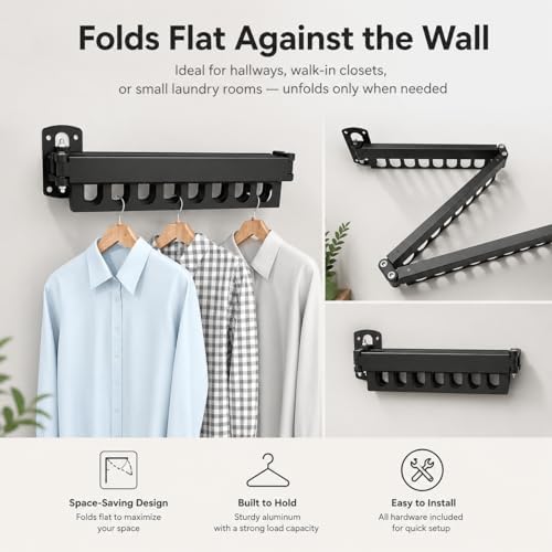 Retractable Wall Mounted Clothes Drying Rack, Rustproof Steel Drying Rack - Image 2