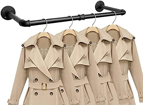 Industrial Iron Pipe Clothes Hanging Bar DIY Wall-Mounted Garment Rack Heavy by Jeasor