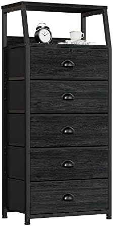 Furnulem Black Dresser for Bedroom, Fabric Dorm Tall Nightstand by Furnulem