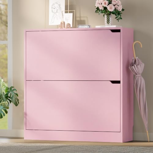 BORNOON Shoe Cabinet with 2 Flip Drawers, Slim Narrow Shoe Storage Cabinet - Image 3