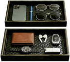 Wooden Valet Tray with Leather Base by Quilive