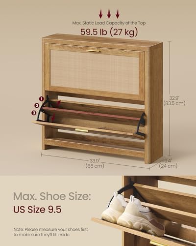VASAGLE Boho Shoe Storage Cabinet, Rattan-Look Flip Drawers - Image 2