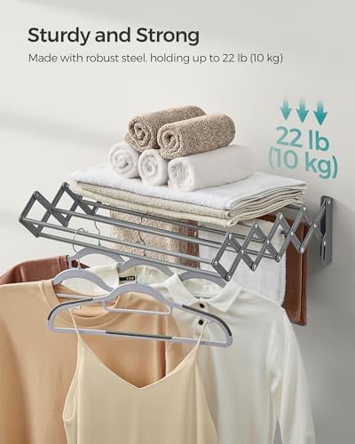 SONGMICS Clothes Drying Rack, Wall-Mounted, 9 Staggered Hanging Rods - Image 5
