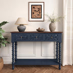 Blue Console Table with 3 Vintage Carved Drawers by MeetSurmorn