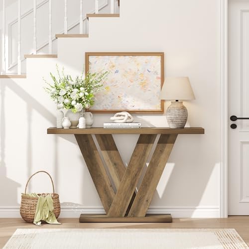 51" Console Table, V-Shaped Entryway Table, Wood Sofa Table Behind Couch - Image 4