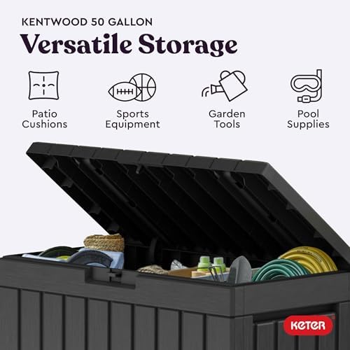 Keter Kentwood 50 Gal Outdoor Storage Box and Patio Side Table - Image 4