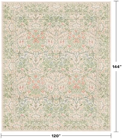 Vintage Washable Beige Green 10x12 Rug - Image 2