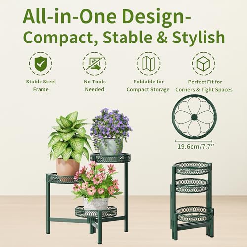 Plant Stand Indoor Outdoor, 3 Tier Corner Metal Flower Display Holder Shelf - Image 5