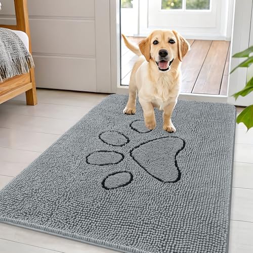 OLANLY Dog Door Mat for Muddy Paws 44x32, Paw Print Design Chenille Mud Mat by OLANLY
