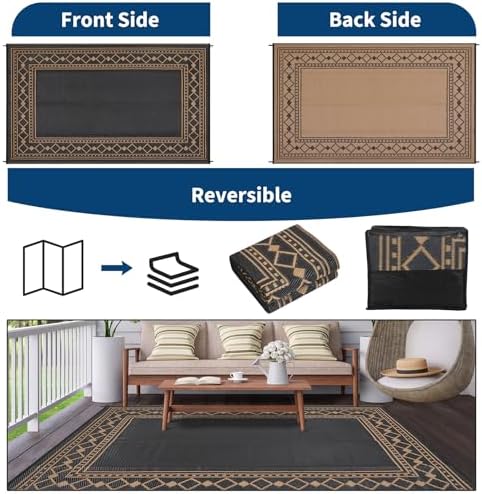 Outdoor Rug Waterproof for Patio, 8x10 Foldable Reversible Plastic Straw Carpet - Image 2