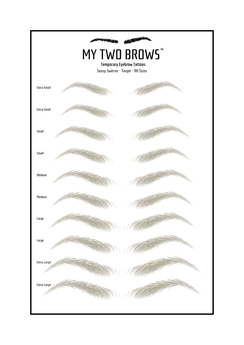(10 pairs) Taupe Temporary Eyebrow Tattoo - Large Size - Waterproof & Smudgeproof - Sassy Swerve Style Eyebrow Stickers - Sheet Lasts up to 30 Days - Won't Work on Existing Brows