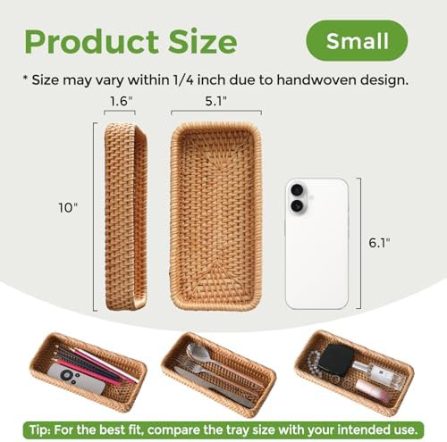 Small Rattan Serving Tray, Natural Wicker Decorative Tray - Image 3