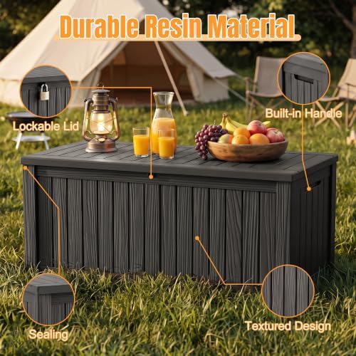 Outdoor Storage Box, 260 Gal Waterproof Resin Deck Box w/Support Rod - Image 3