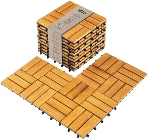 Idzo Set of 10 Premium Teak Deck Tiles, Snap-Lock Teak Shower Tile by Idzo