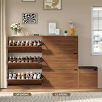 BORNOON Shoe Cabinet with Bench and 3 Flip Drawers, Slim Narrow Shoe Storage - Image 5