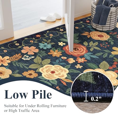 DUKINO 2.6x12 Kitchen Runner Rug, Floral Non Slip Washable Rug - Image 7