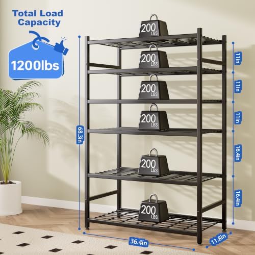 36.4" W Storage Shelves, 6-Tier Metal Shelving Unit - Image 2