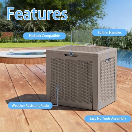 35 Gal Outdoor Storage Box Waterproof Lockable Deck Boxes Grey - Image 2