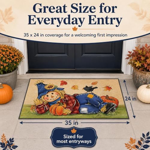 Fall Scarecrow Decorative Front Door Mat, Autumn Pumpkin Crow - Image 4