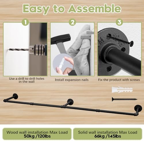 66.1" Industrial Pipe Clothing Rack, Wall Mounted Clothes Rack - Image 6