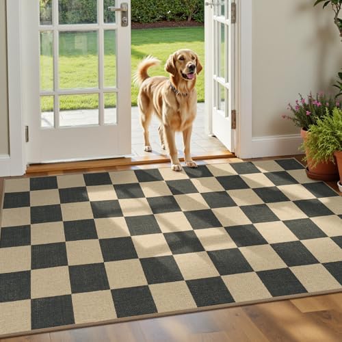 Lessymo Checkered Entryway Rug, 3x5 Washable Area Rugs - Image 2